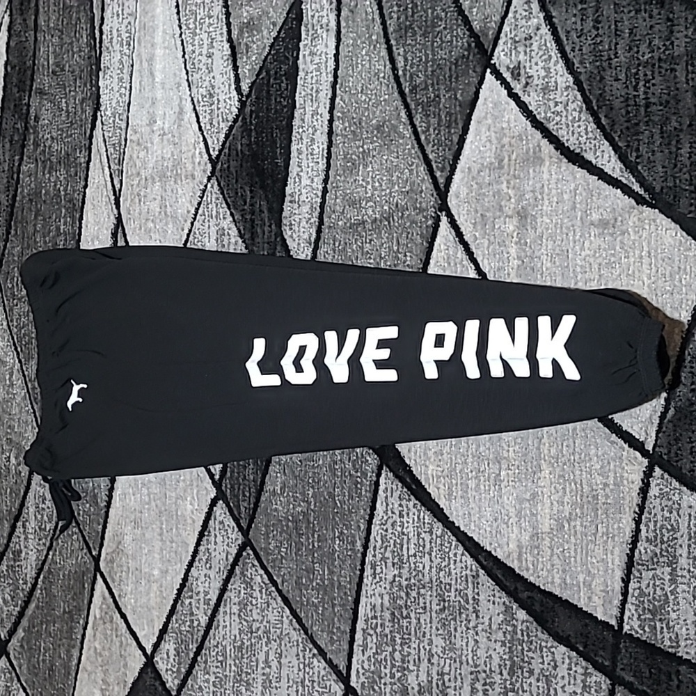 VS PINK 2017 CLASSIC LOUNGE BLACK WHITE LOGO OVERSIZED JOGGERS